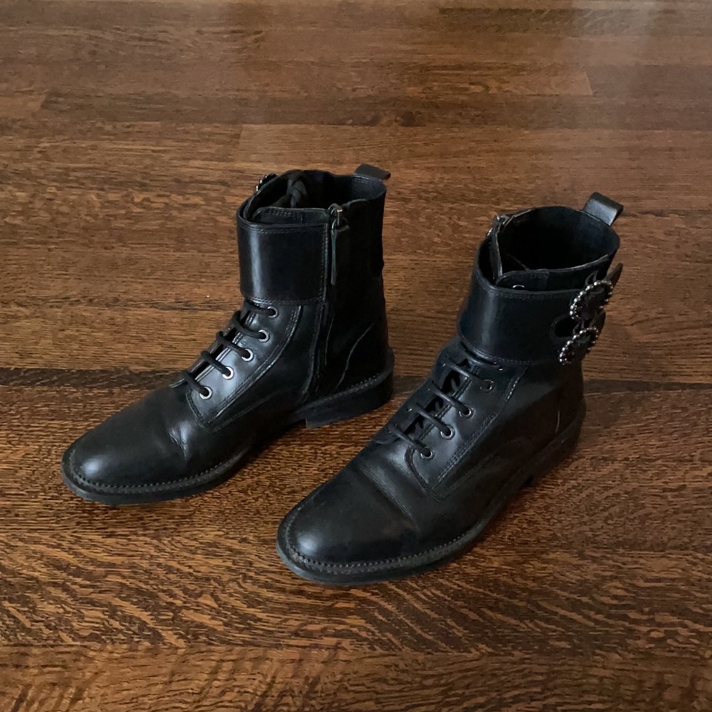 Zara Combat Booties Black Leather Size 5